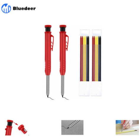Bluedeer – Lot de 2 porte-mines charpentier automatiques – Pointe allongée 45mm – Recharges en cire jaune et rouge – Pour marquage précis bois (1/5)