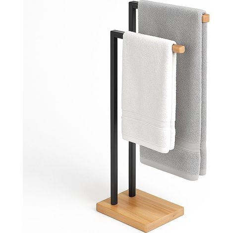 Freistehender Handtuchhalter aus Bambus und Metall - 2 Stangen (1/5)