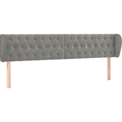 Testiera camera da letto accessorio letto mobile imbottito con bordo laterale 203 x 23 x 78/88 cm tessuto velluto grigio chiaro TDL0205150
