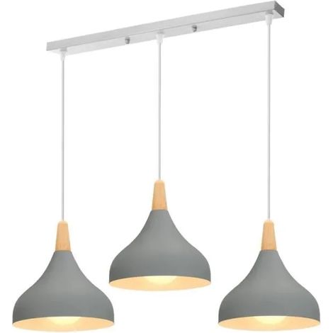 U-Do 3 Têtes Lustre Suspension Luminaire en Métal Gris E27 20CM Lampe de Plafonde illuminé design Moderne pour Salon Bureau Café (1/4)