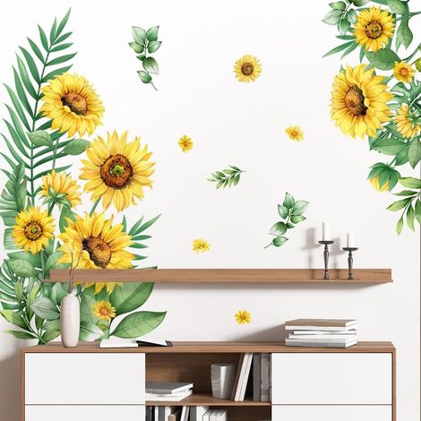 Autocollant mural motif tournesol ensoleillé pour chambre à coucher, salon (1/5)