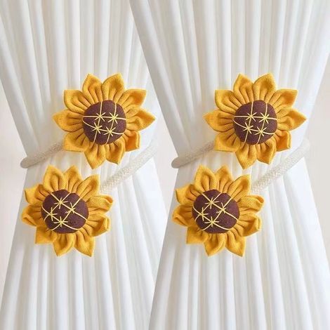 2 paires de attaches rideaux tournesol - accessoires de fixation pour rideaux, crochets de retenue, décoration de fenêtre pour voilages (1/5)