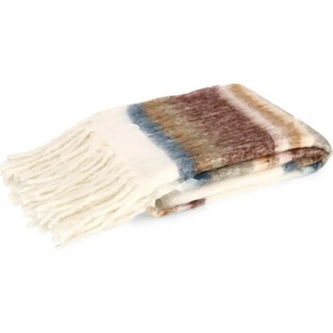 Manta Nayla blanca a rayas con flecos 130 x 170