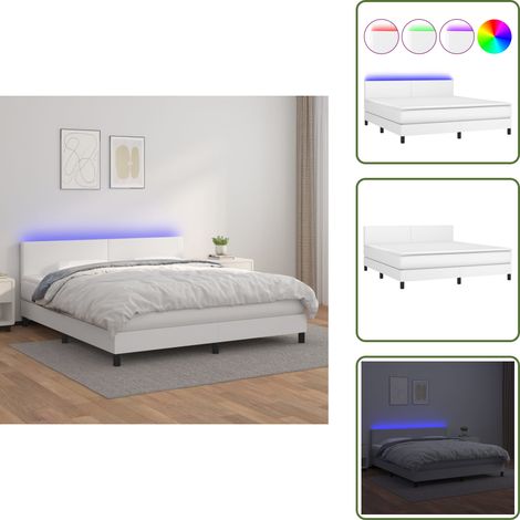 Sommier à lattes de lit avec matelas et LED Blanc 160x200 cm - Lit Plateforme - Lit Design - Lit Moderne - Lit Capitonné - Lit Avec Rangement (1/5)