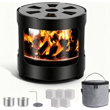 Réchaud en acier inoxydable avec protection contre le vent en verre - Brûleur bio - Four à bougie chauffe-plat - Réchaud pour théière (BK-101) (1/5)