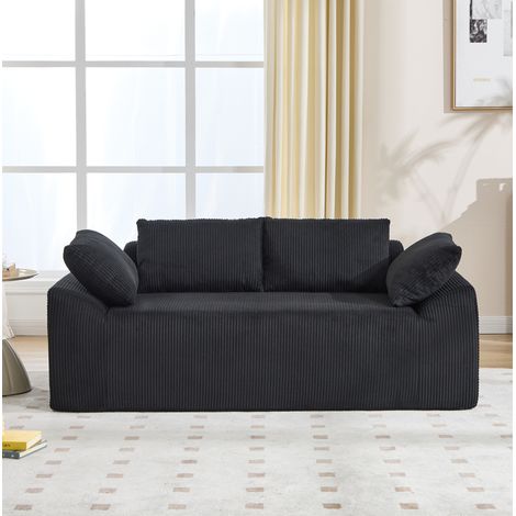 Sofá biplaza bajo de tela con espuma viscoelástica y reposabrazos curvos negro 170 cm OKWISH (1/5)