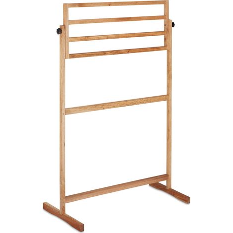 Toallero de pie inclinable para baño cocina 4 barras diseño natural 100 x 40 x 40 cm de madera de nogal 130011167 (1/5)