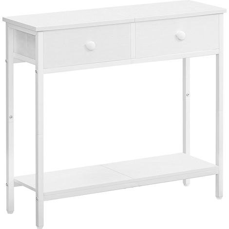 Console Meuble, 75 cm Table Console, Table d'Entrée avec 2 Tiroirs en Tissu, Table d’appoint, Bout de Canapé, pour Entrée, Salon, Style Industriel, Blanc (1/5)