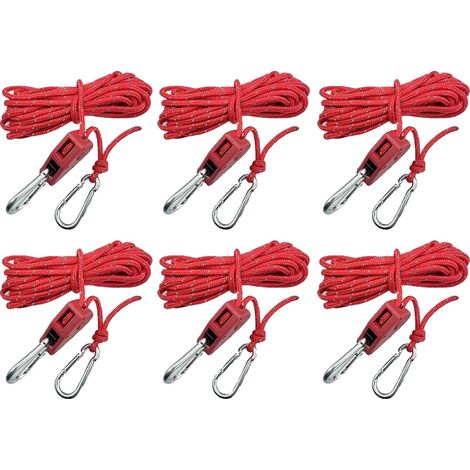 Corda per tenda da campeggio, set da 6 tenditori riflettenti, sistema di pulegge resistente, rosso (1/2)
