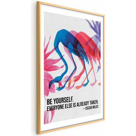 Poster – Farbenfrohe Wiederholung – drei Flamingosilhouetten und ein inspirierendes Zitat (1/4)