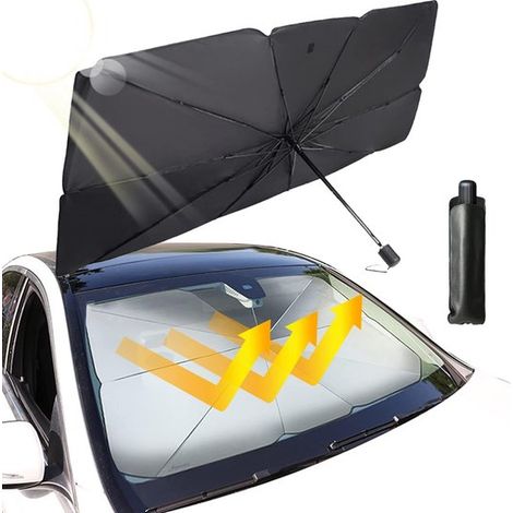 Pare-soleil de protection UV pour pare-brise (taille L) 140 x 80 cm avec sac de rangement, pare-soleil pour voiture, isolant thermique, rotatif à 360° (1/5)