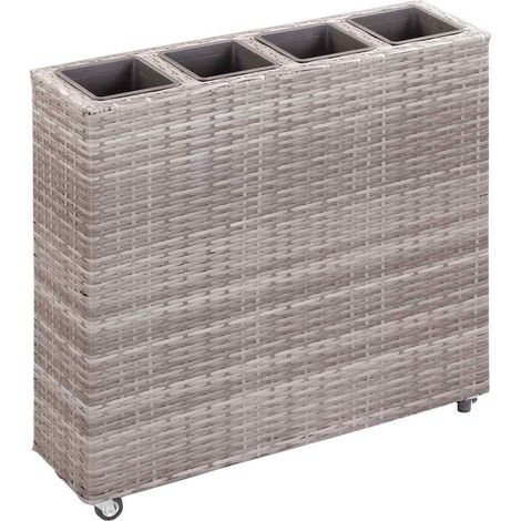 vidaXL Lit surélevé de jardin à 4 pots 80x22x79 cm Résine Tressée Gris (1/5)