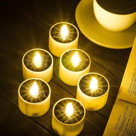 bougies chauffe-plat solaires, sans flamme vacillante, indice de protection IP65, bougies LED avec capteur crépusculaire, compatibles avec les lanternes et le camping. (1/5)
