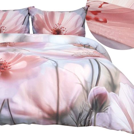 Juego de ropa de cama de 140x200 cm, de algodón satinado con estampado digital de rosas para mujer. (1/5)