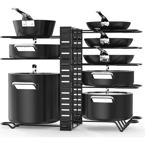 Organisateur de casseroles à 8 niveaux, support réglable pour couvercles et poêles, idéal pour la cuisine. (1/5)