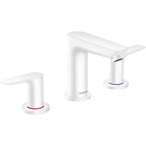 Miscelatore monocomando lavabo 150, 3 fori, con maniglione e piletta bianco opaco (1/3)