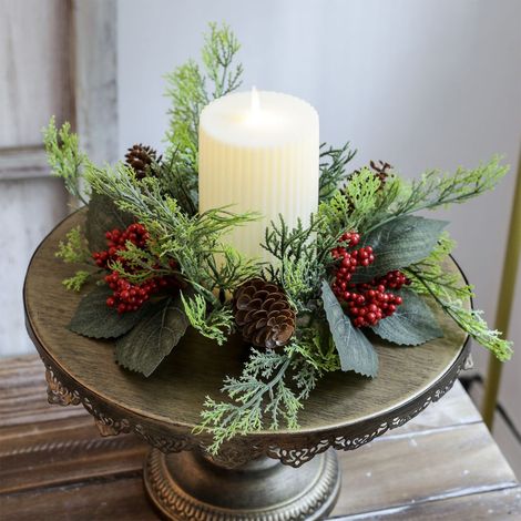 Couronne De Bougie - Couronne En Feuillage Artificiel Pour Décoration De Table De Noël - Diamètre 25 Cm - Vert - 1 Pièce (1/5)