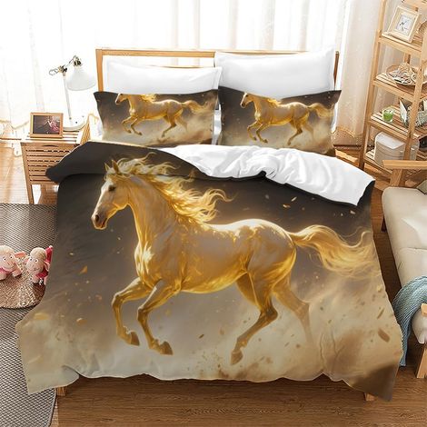 Parure de lit avec impression de chevaux, housse de couette avec fermeture éclair, douce et confortable, housse de couette en microfibre pour enfants, filles, adultes (H5, 220x240 cm) (1/5)