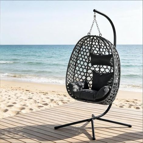 Chaise suspendue élégante en forme d'œuf — Fauteuil à bascule / Balancelle en rotin à hauteur réglable