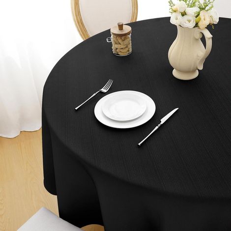 Nappe ronde 160 cm lavable, imperméable, aspect lin, noir