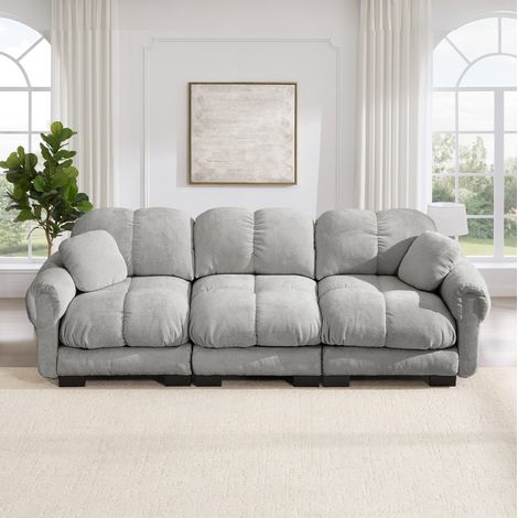 Sofá 3 plazas 260x86x90 cm de chenilla gris claro, asiento grueso – MEUBLIV (1/5)