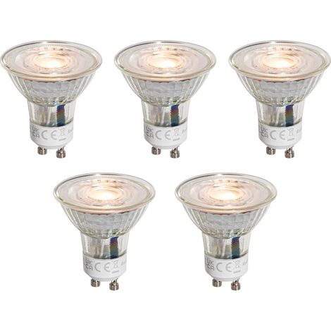 Set of 5 GU10 50mm LED Bulbs Clear 3W 250 lm 2200K