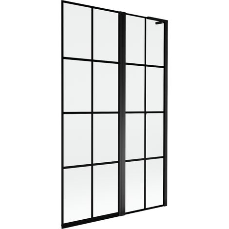 Mexen Mist L paravento da vasca da bagno a 2 ante destro 110 x 150 cm, griglia nera, nero - 8A9L-110-011-70-77-P (1/5)