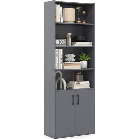 COSTWAY 178cm Bookcase 6-tier Modern Style Storage Cabinet w/Shelves-Grey