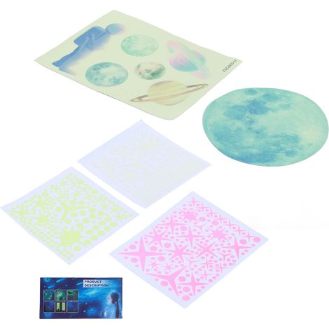 Lot de 5 autocollants muraux astronautes lune cosmos phosphorescents, déco murale lumineuse salon chambre. (1/5)