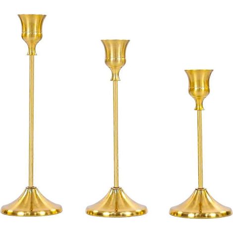Élégants bougeoirs coniques en métal, lot de 3 - Parfaits pour les centres de table et la décoration de mariage (1/5)