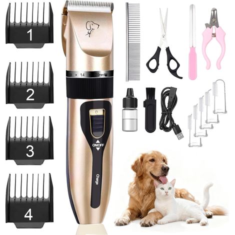 Kit de tondeuse électrique silencieuse pour chiens avec peigne réglable, outil de toilettage silencieux pour animaux de compagnie à domicile, coupe professionnelle (1/5)