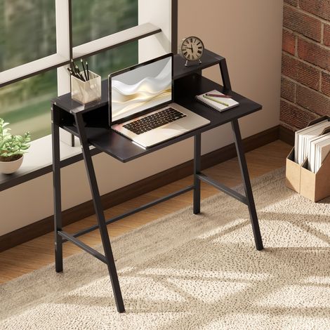 Schreibtisch, Computertisch mit Ablage und Kabel Management, moderner Schreibtisch mit Metallgestell für Arbeitszimmer, Schlafzimmer, Home Office, 84 x 45 x 85 cm, Schwarz