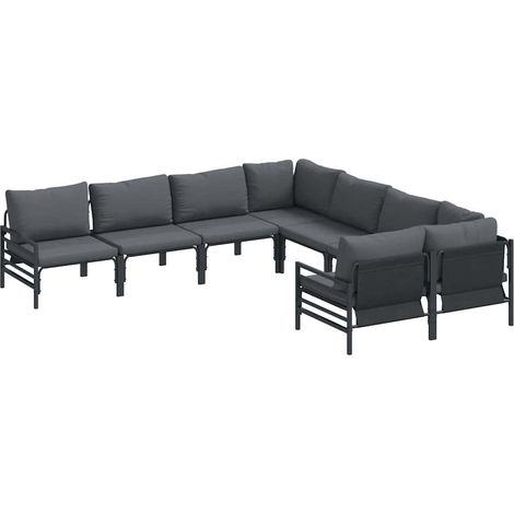 Maison Exclusive - Conjunto de sofás de jardín 8 uds. Negro Acero (1/5)