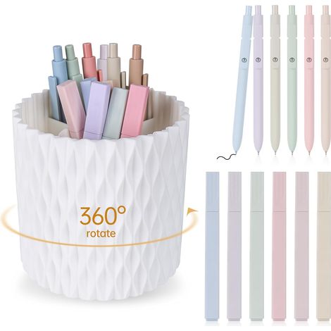 Porte-stylos de bureau multifonctionnel rotatif à 360° (13 pièces) avec porte-stylos à bille, marqueurs et porte-pinceaux de maquillage. (1/5)