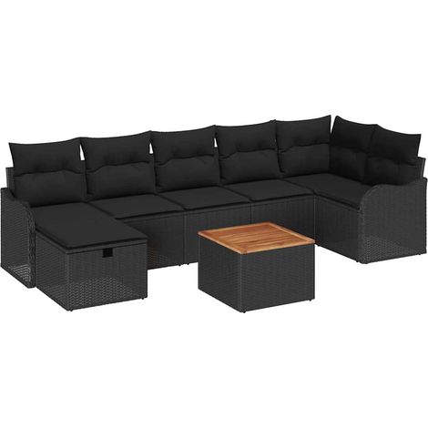 Garden Sofa Set with Cushion 8 pcs Black Poly rattan vidaXL (1/5)