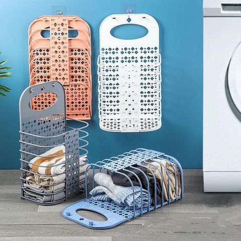 TRADE SHOP - Cesto Portabiancheria Pieghevole A Parete Salvaspazio Con Manico Camera Soggiorno Bagno - (1/5)