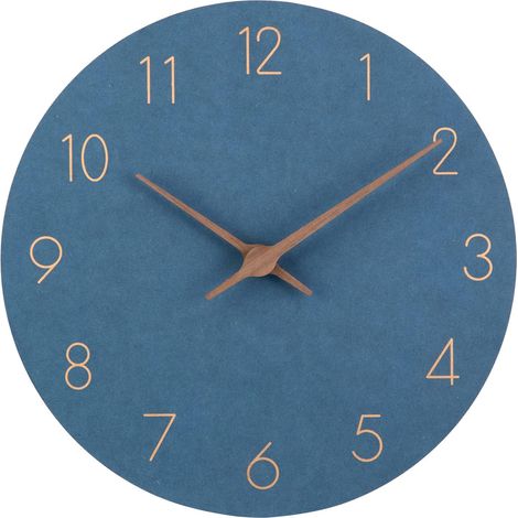 Wooden Wall Clock Non Ticking Silent Modern 29cm Quartz Large Wall Clock Battery Operated Easy to Read for Bedroom Home Kitchen Bedroom Office School (Blue) (1/4)