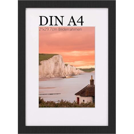 Wooden Picture Frame, 21 x 29.7 cm, Black Hanging and Standing, Wooden Frame with Plastic Glass, Dust-Proof for Wall and Table, Living Room, Office, Gallery (1/5)