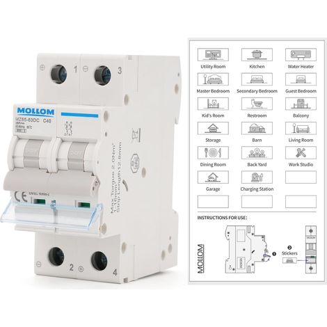 CC 2P 250V 40A C40 Disjoncteur miniature Disjoncteur miniature sur mesure,déclenchement thermomagnétique,6 kA, sectionneur CC pour système photovoltaïque (1/5)