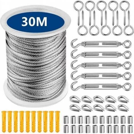 30 Meter langes Edelstahl-Hängeseil-Set, Edelstahlseil, 304 Edelstahl-Drahtseil-Set mit Spannvorrichtung und Haken (1/5)