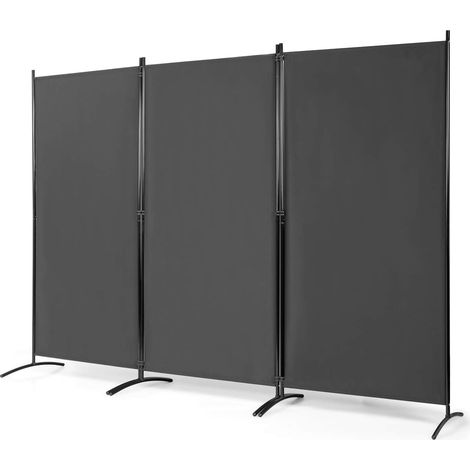 Costway – Paravent pliable 3 panneaux en polyester – Cloison de séparation 260 x 183 cm – Pieds en arc pour stabilité – Usage intérieur et extérieur