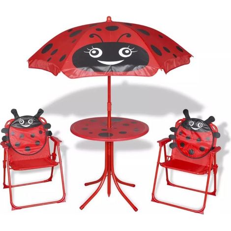 Table ronde et 2 chaises de jardin pour enfant métal rouge Stacy (1/5)