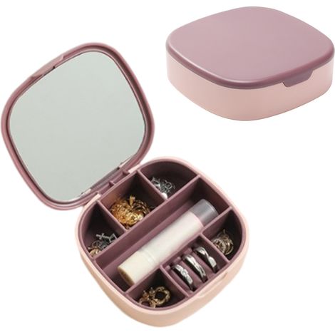 Boîte à bijoux de voyage portable avec miroir, organisateur mini pour bagues, boucles d'oreilles et colliers - Idée cadeau