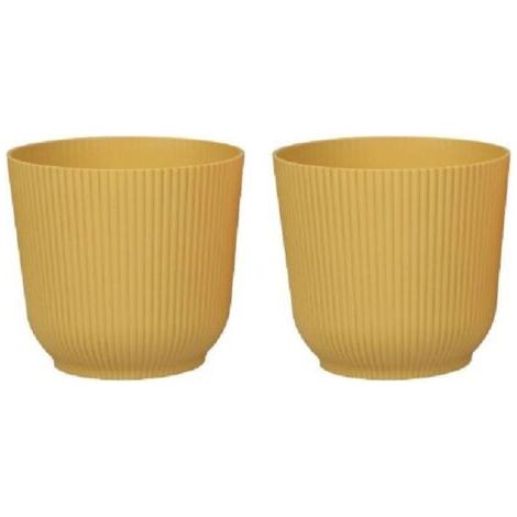 Pots de fleurs ronds, robustes et légers, en plastique mat, pour salon et salle à manger - 2 pièces (jaune moutarde, 14 cm)