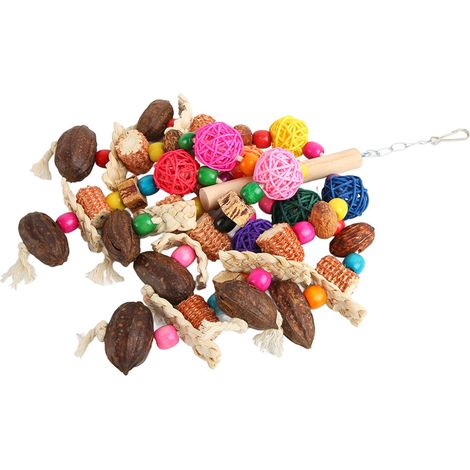 Jouet à mâcher pour perroquets : noix colorées, épis de maïs, boules de rotin, grand jouet à mordiller pour perruches, aras et calopsittes. (1/5)