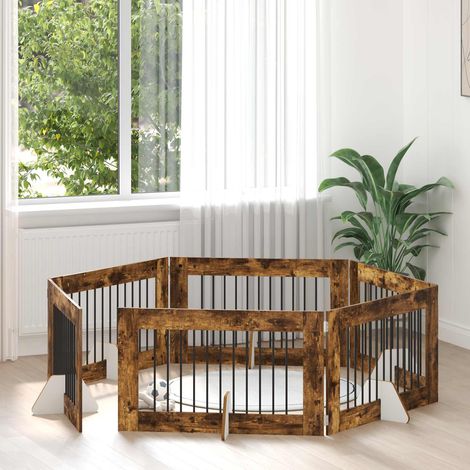 Puerta de perro con soportes 6 pcs Roble Ahumado 100 x 60 cm