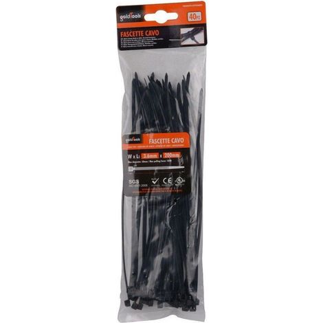 Set 40 Pz Fascettes Caux Caux Noir Retenants En Plastique En Nylon 3.6x200 Mm 92381 Il Est Préférable D'utiliser Des Bandes En P (1/2)