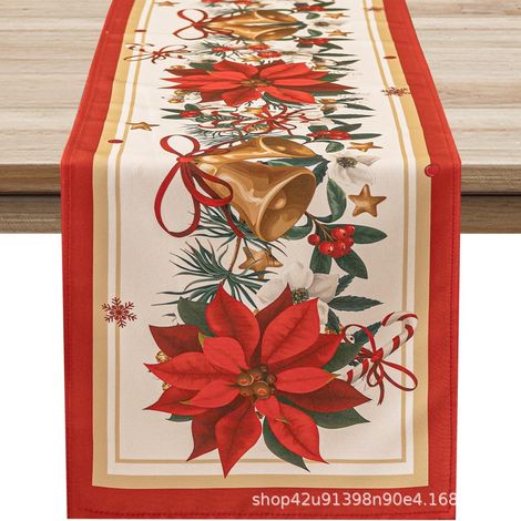 Chemin de table de Noël, nappe longue festive, imprimé style Noël, idéale pour la maison, la salle à manger, le salon, la table à manger et la table basse - 180 x 30 cm (polyester) - 21