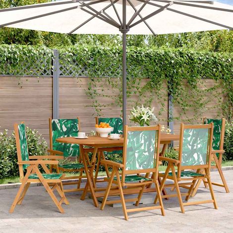 vidaXL Fauteuils pliants inclinables, 6 pièces, tissu vert et bois massif (1/5)