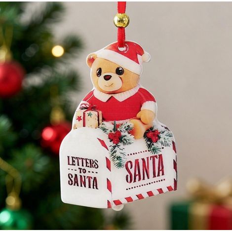 Pendentif de Noël ours en peluche sur boîte aux lettres du Père‑Noël,9 cm (1/3)